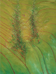 "Implosion oder die Zerstörung der Buddhas", 100 cm x 130 cm, Öl auf Leinwand, 2001